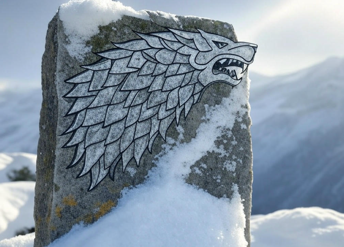 Direwolf sigil on stone snowy