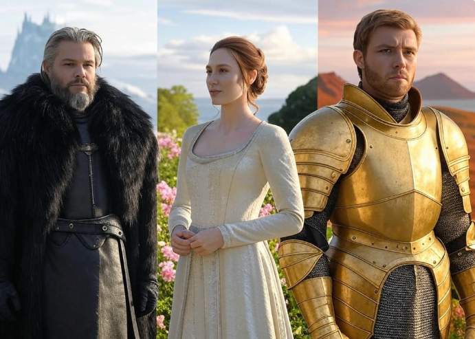 Medieval characters diverse costumes