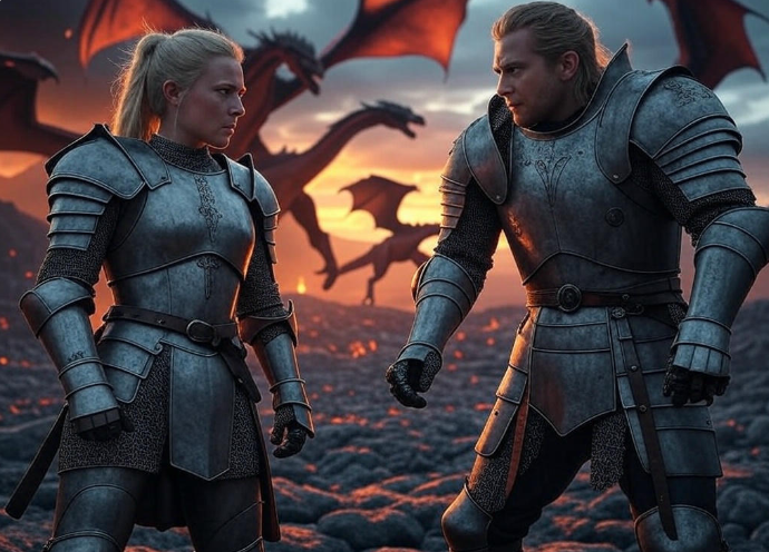 Armored knights with dragons
