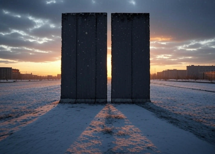 Concrete walls at sunset