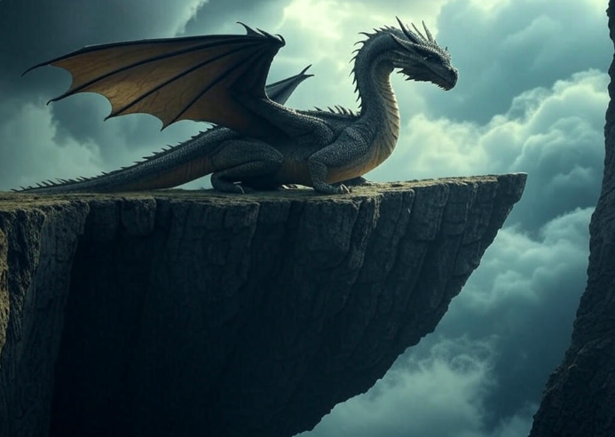 Dragon perched on cliff edge