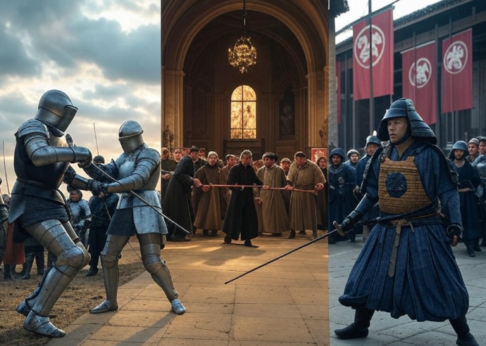 Warriors in historic scenes