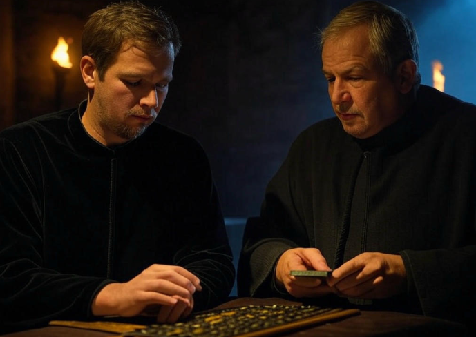 Monks playing chess game