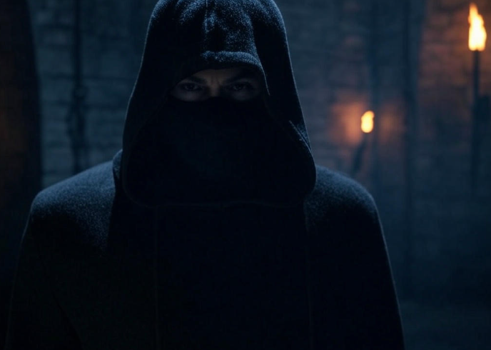 Hooded figure in shadows

