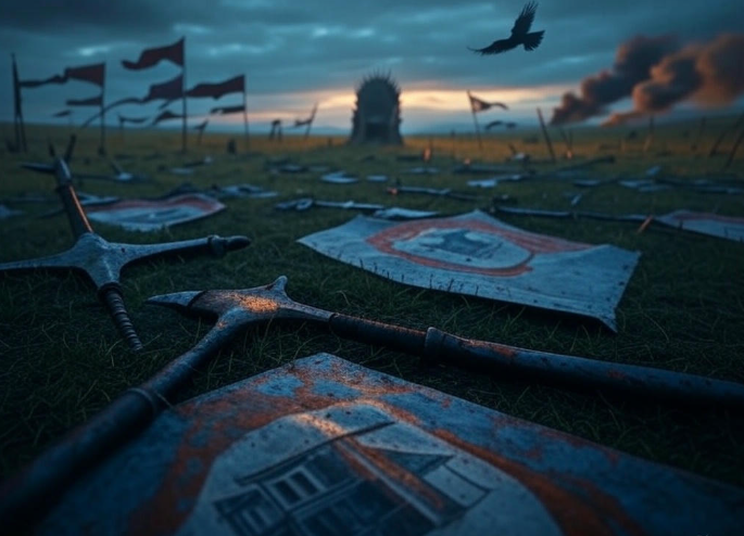 Abandoned battlefield with throne