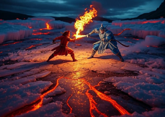Warriors clashing with fire
