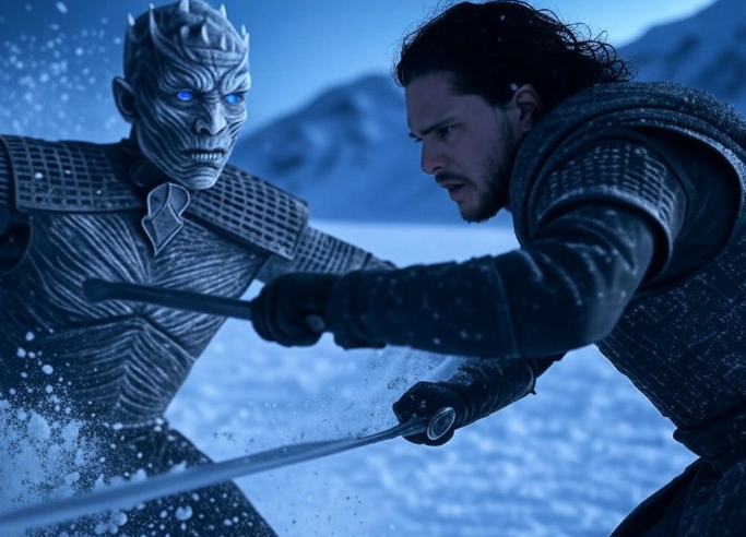 Warrior fighting icy foe
