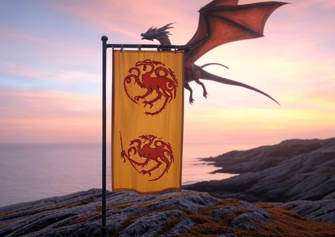 Dragon banner coastal sunset
