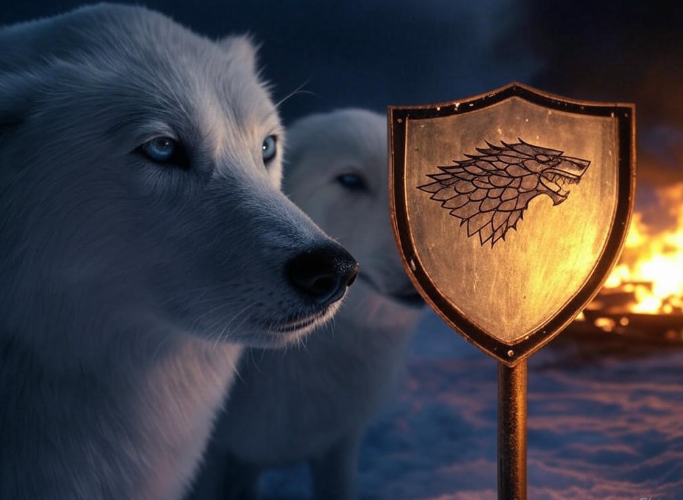 White wolves shield fire