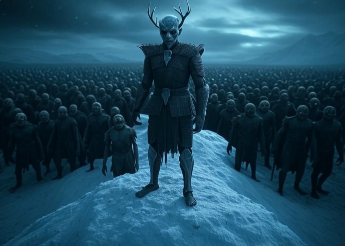 Antlered leader atop hill