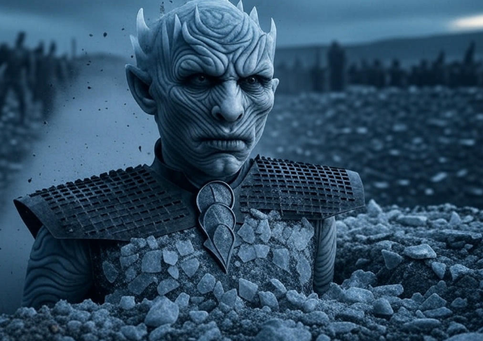 Icy warrior in rubble