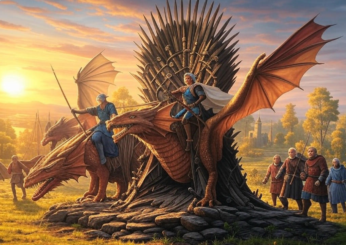 Warriors dragons throne sunset