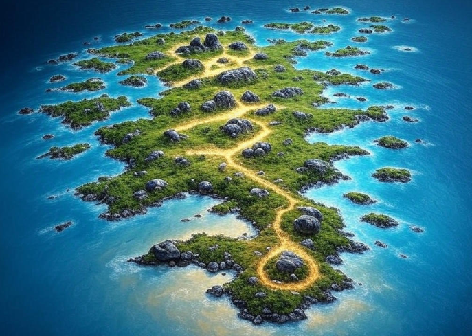 Glowing path on island