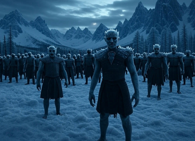 Frozen warriors in snowscape