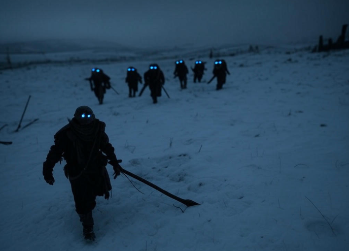 Blue-eyed warriors snowy march