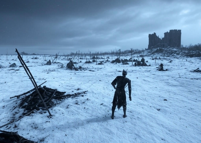 Night King snowy battlefield ruins