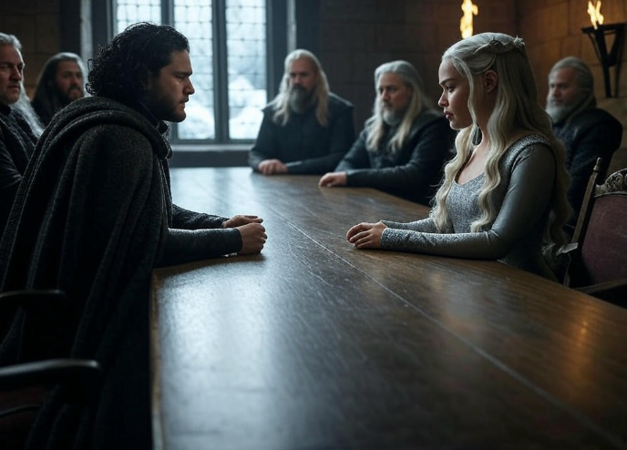 Medieval council meeting scene