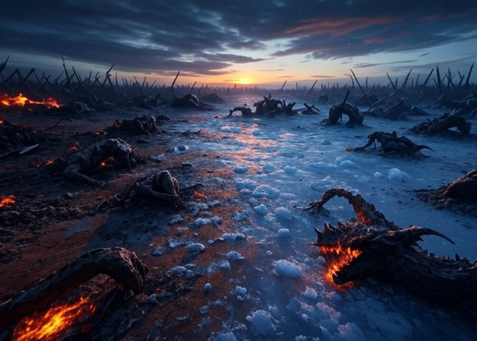 Burning dragon wasteland sunset