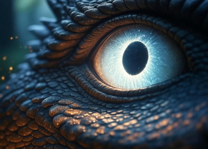 Close-up dragon eye glowing