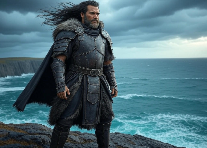 Armored warrior cliff ocean