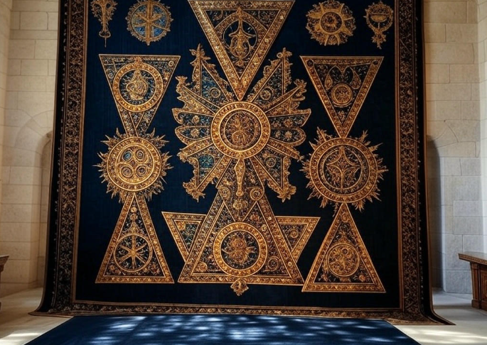 Intricate medieval tapestry wall