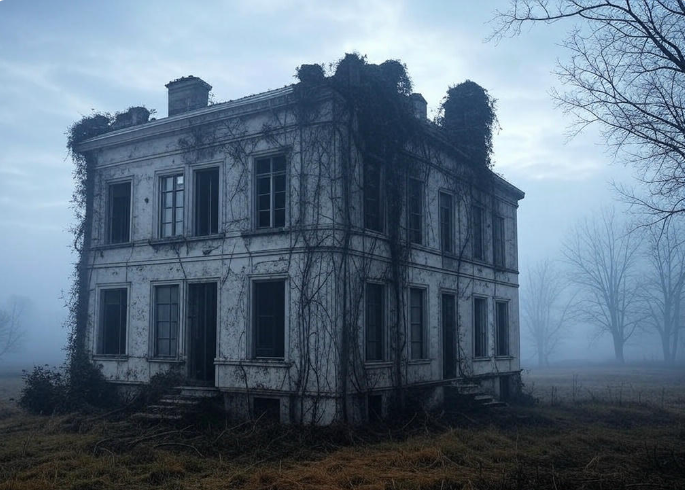 Abandoned house in fog