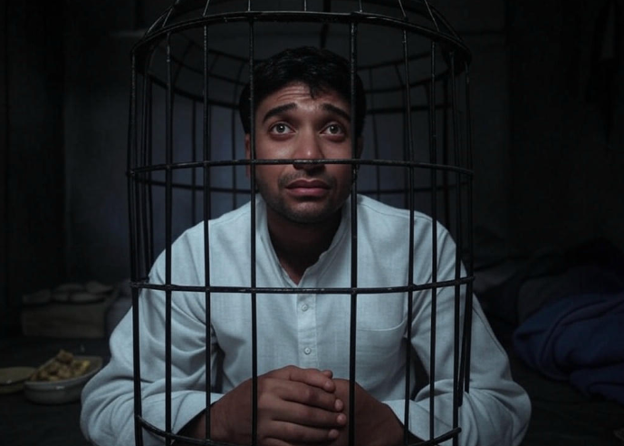 Man cage hands clasped