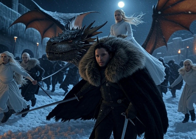Warriors with dragon snowy