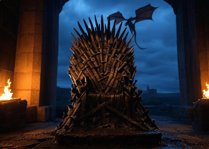 Throne dragon flying torches