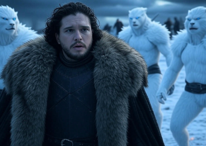 Warrior facing icy creatures