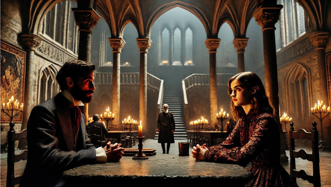 Medieval castle negotiation scene

