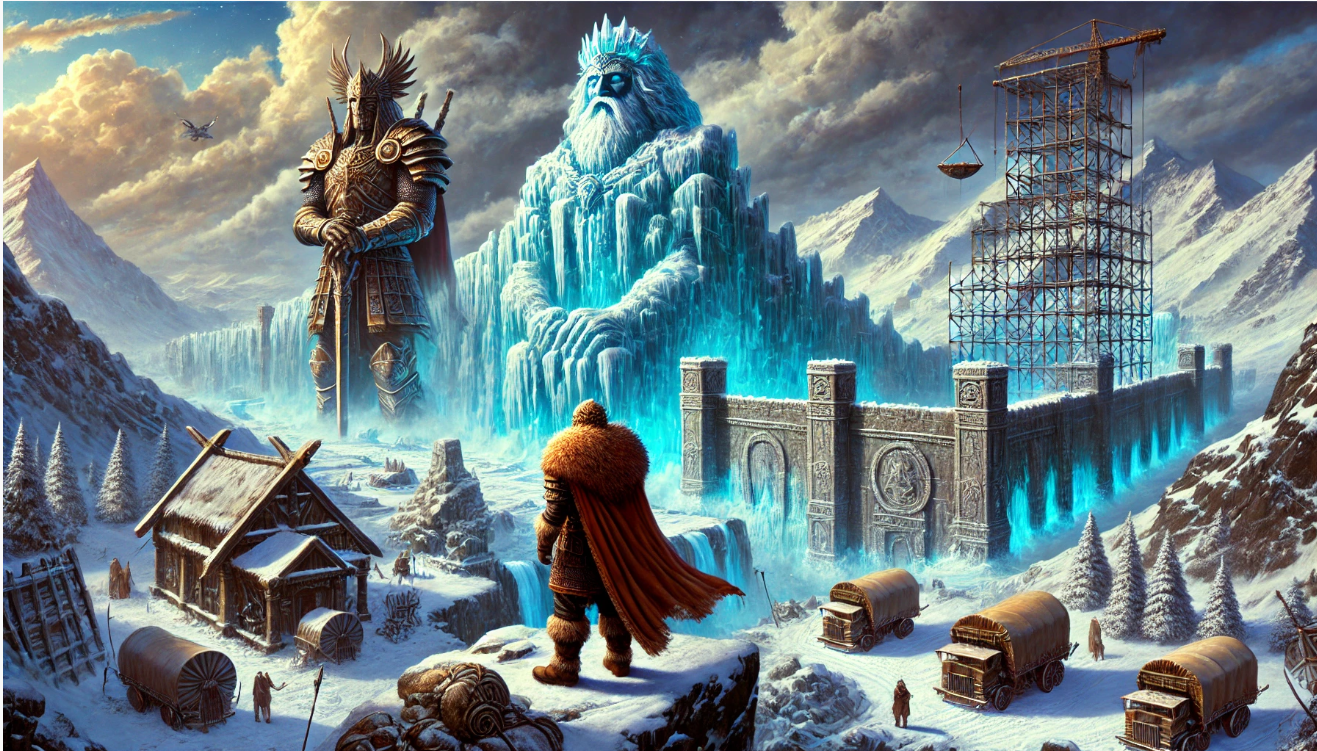Warrior facing icy giant