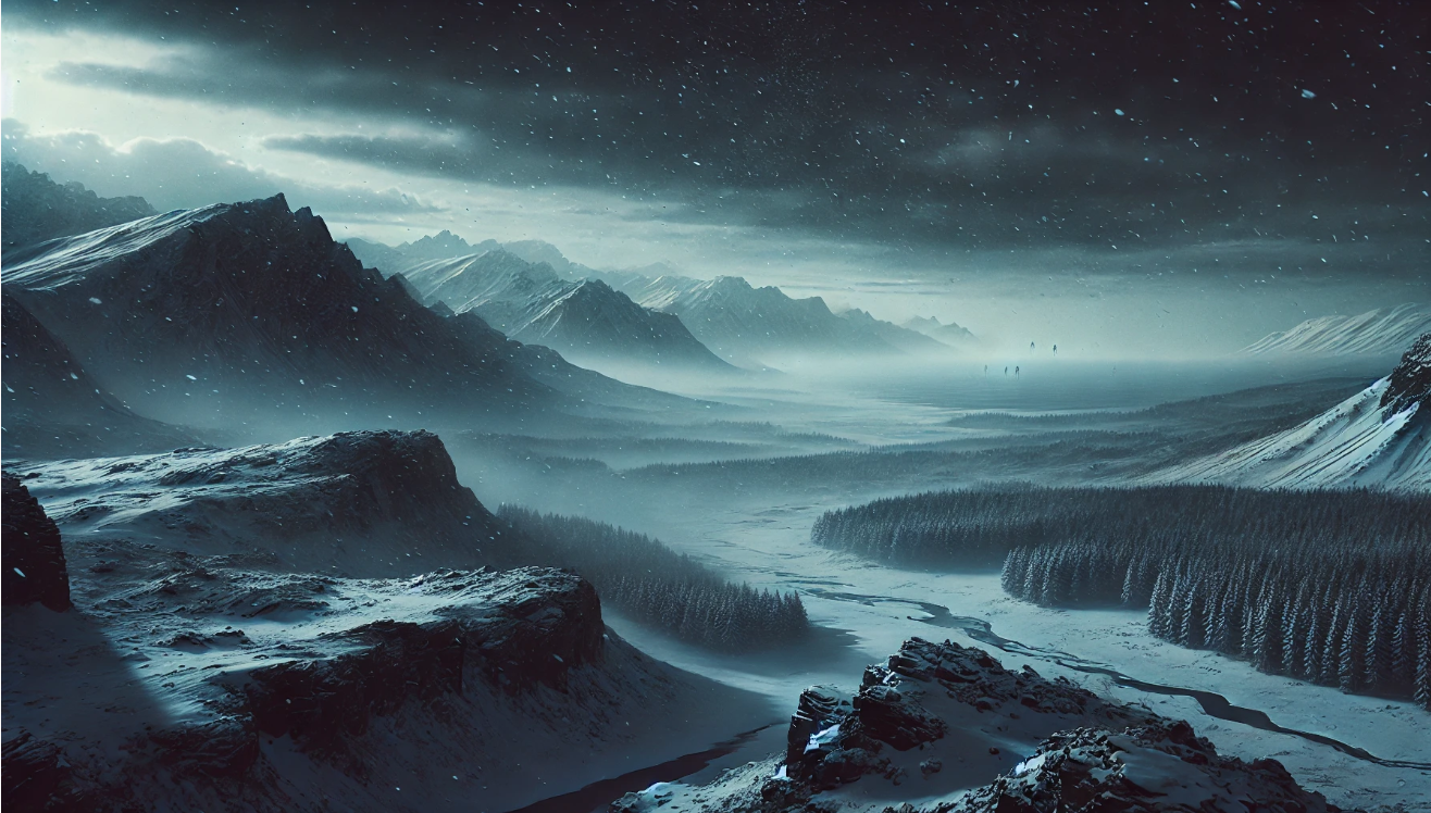 Snowy mountains night sky