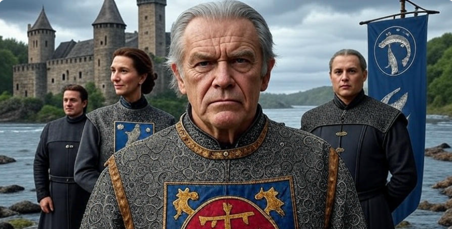 Riverrun Lord Hoster Tully Catelyn Stark Brynden Blackfish medieval attire castle river Tully banners