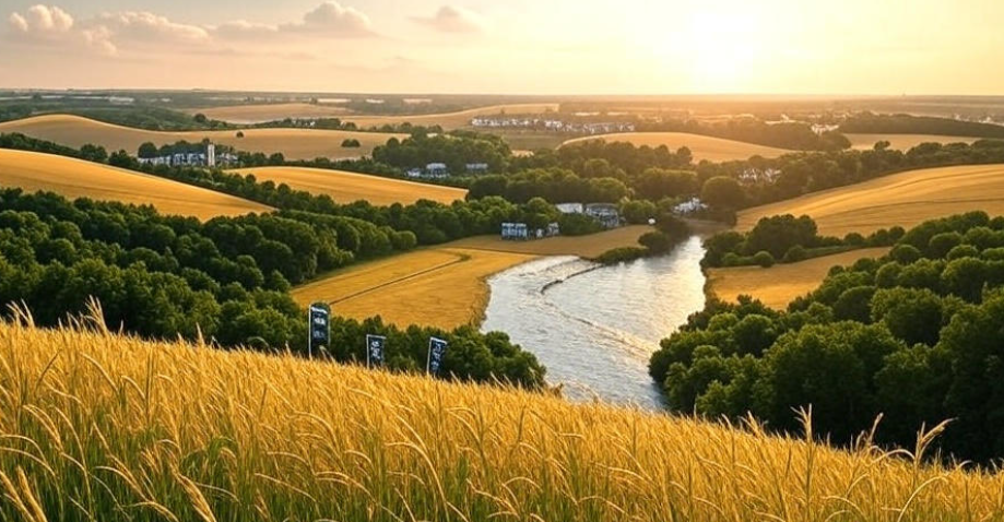 Riverlands legacy Tully banners river fields historical scenes peaceful future reflective optimistic