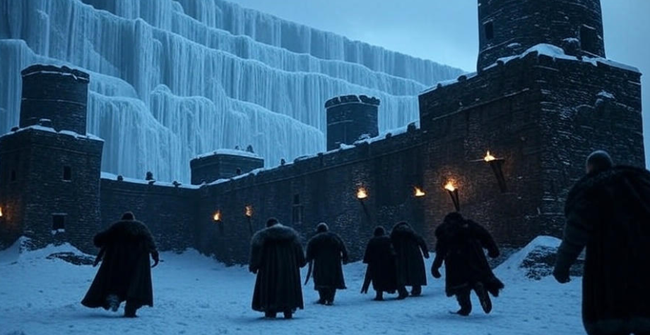 Snowy fortress with guards