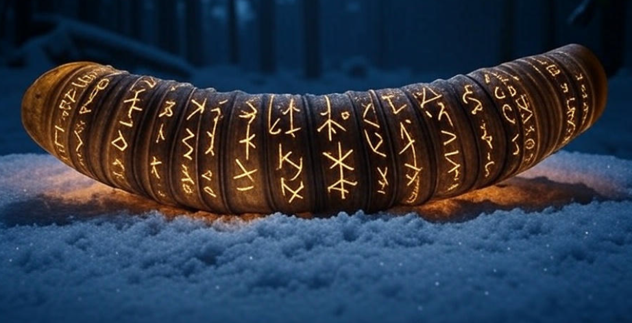 Glowing rune horn snowy