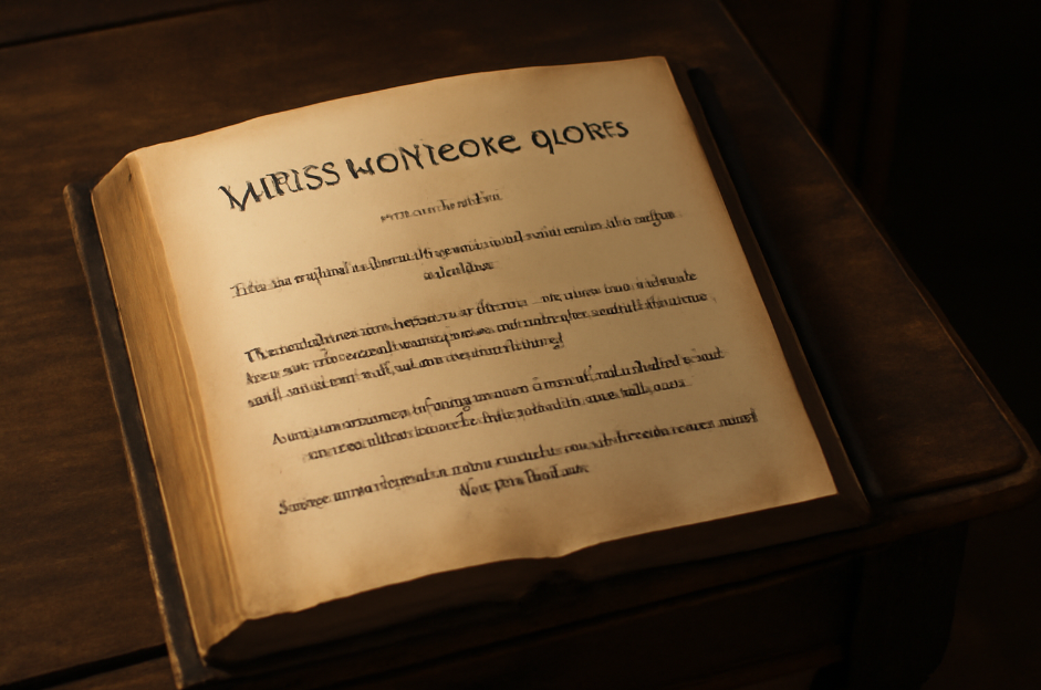 Close-up of an open aged book with Varys’s iconic quotes written on the pages, resting on a rustic wooden desk, symbolizing timeless wisdom and strategy.
