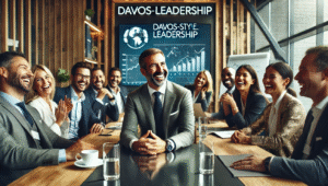 Confident, wise business leader smiling during a relaxed and productive team meeting in a modern office. Diverse team members are engaged, laughing, and collaborating around a sleek conference table, illustrating the positive impact of humor and open communication in effective leadership."