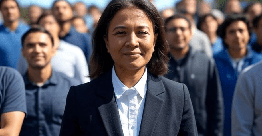 Confident person standing strong in a crowd with critical looks in the background, remaining calm and self-assured, symbolizing resilience and the ability to face criticism without losing self-worth,