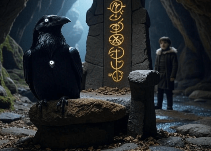 Raven glowing runes child