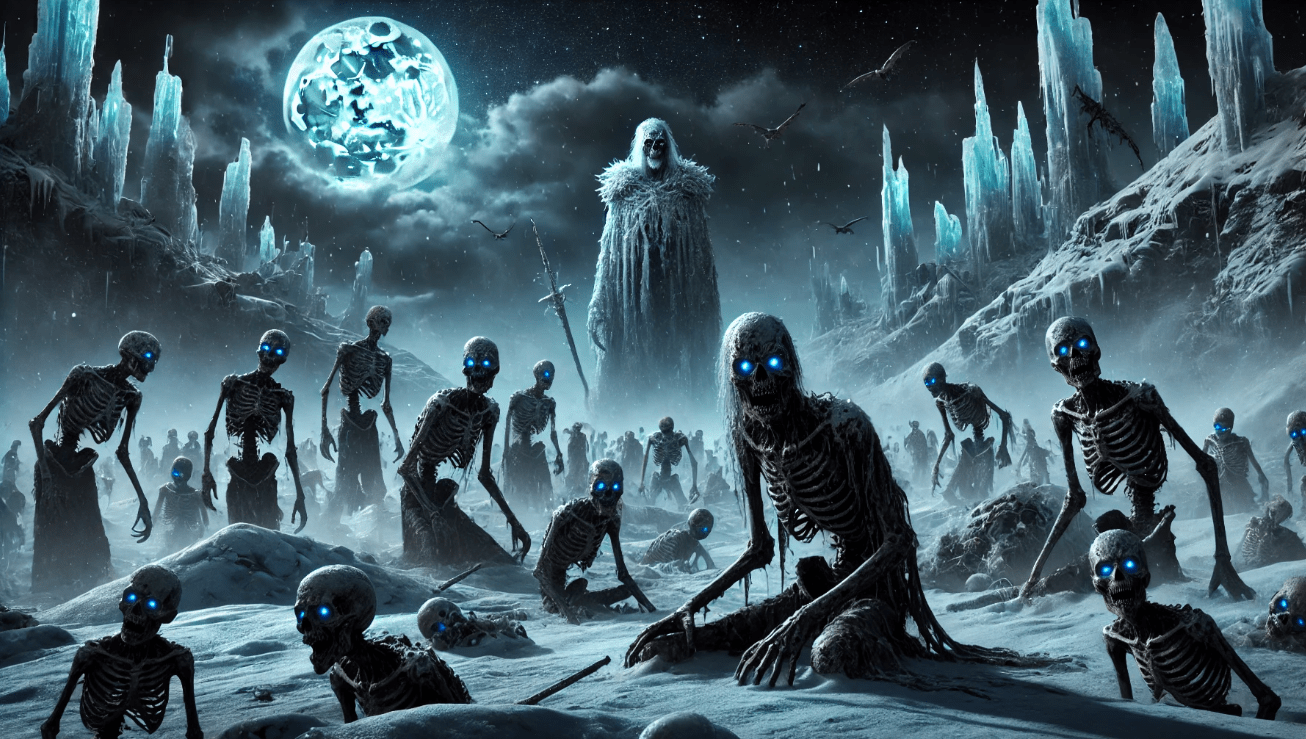 Icy skeletons under moonlight