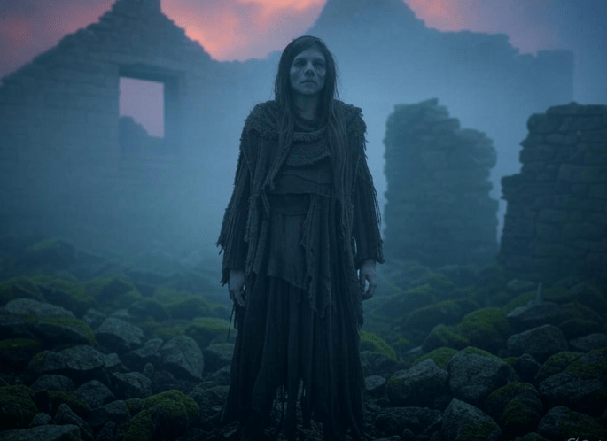 Mysterious figure in ruins