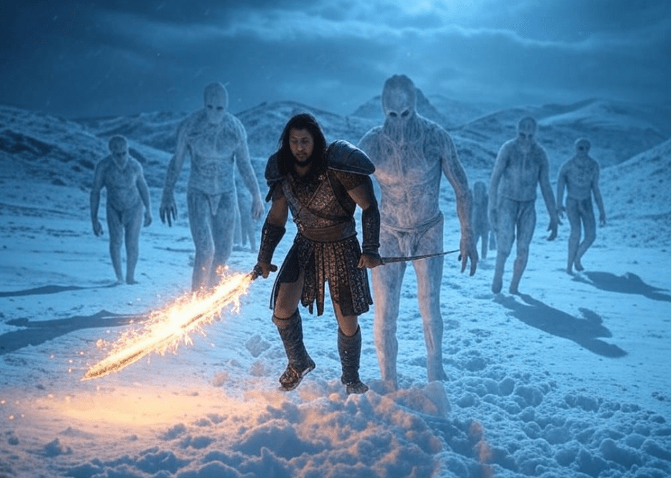 Warrior with flaming sword