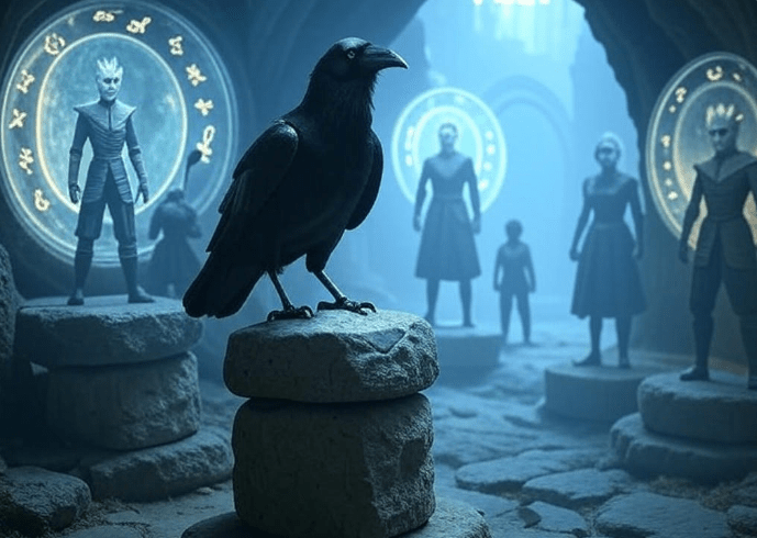 Raven mystical figures cave