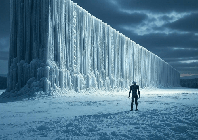Warrior facing massive ice wall