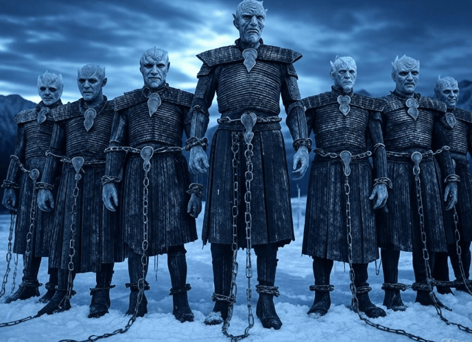 Chained icy armored figures