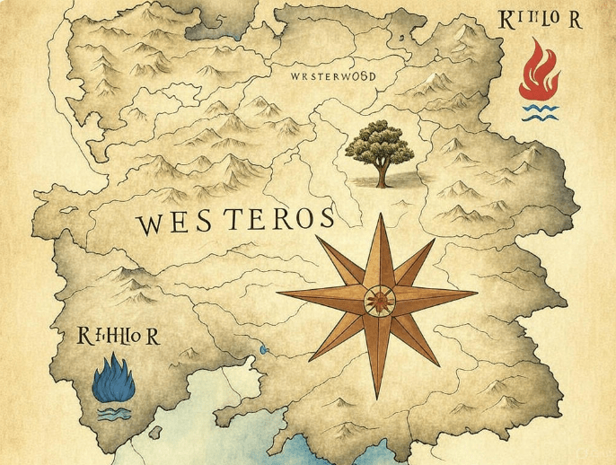Fantasy map Westeros regions