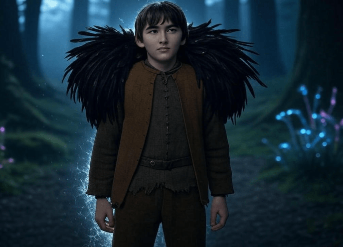 Boy raven wings forest