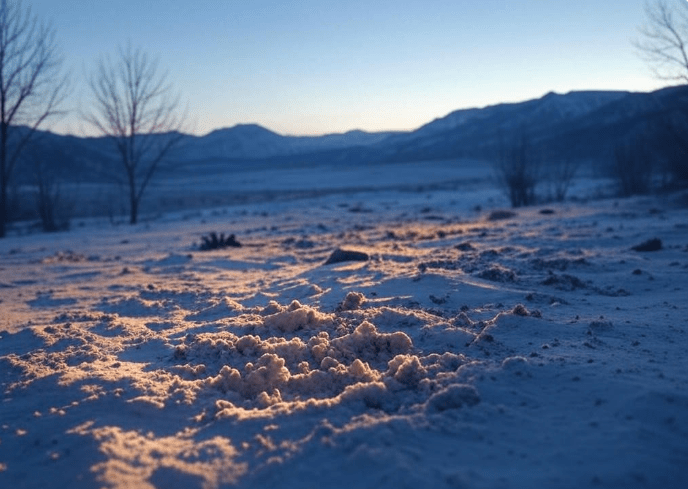 Snowy landscape at sunset